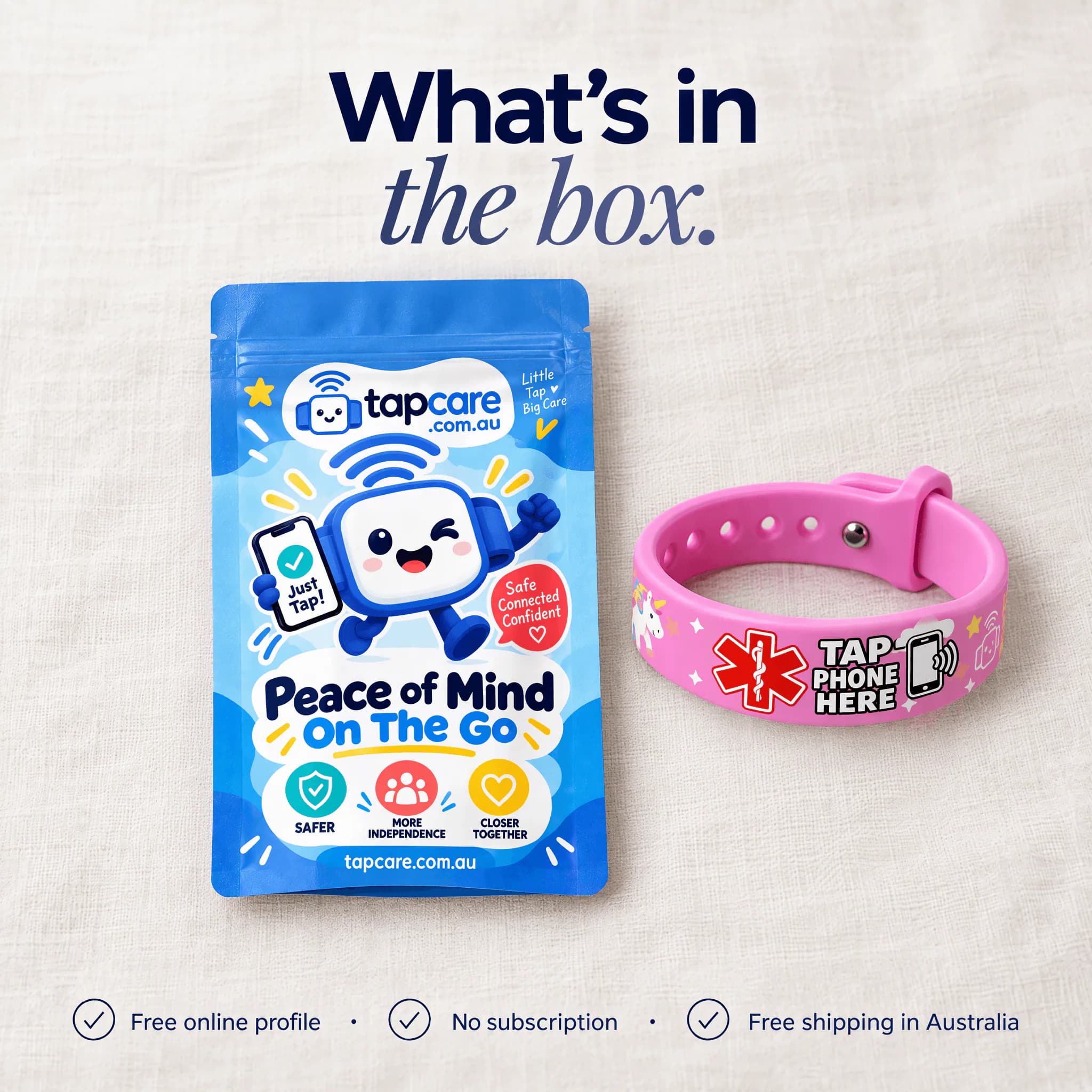 What's in the box: one TapCare band, the pouch.